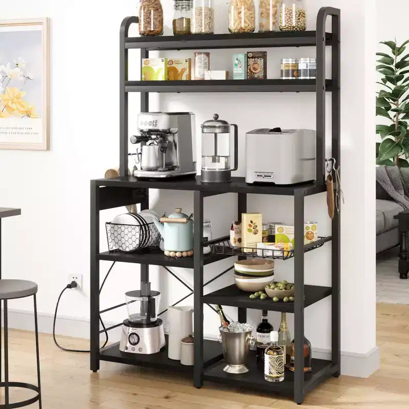 Étagère de boulanger, support de micro-ondes avec étagère de rangement à 6 niveaux, table de buffet de cuisine avec grand rangement, support de micro-ondes industriel