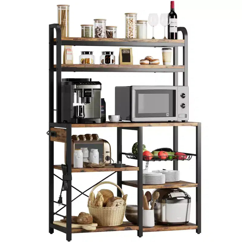 Étagère de boulanger, support de micro-ondes avec étagère de rangement à 6 niveaux, table de buffet de cuisine avec grand rangement, support de micro-ondes industriel