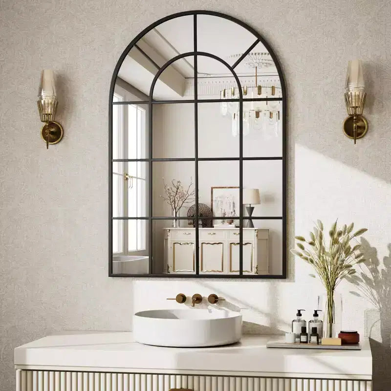 BEAUTYPEAK 36 x 24 Miroir mural décoratif en forme de fenêtre cintrée, noir
