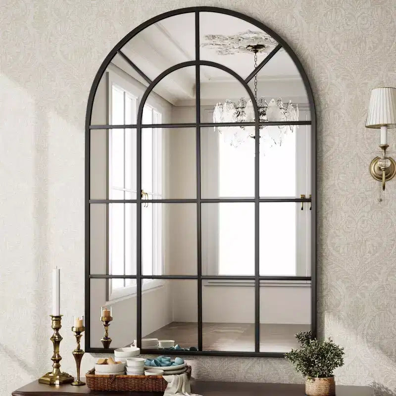 BEAUTYPEAK 36 x 24 Miroir mural décoratif en forme de fenêtre cintrée, noir