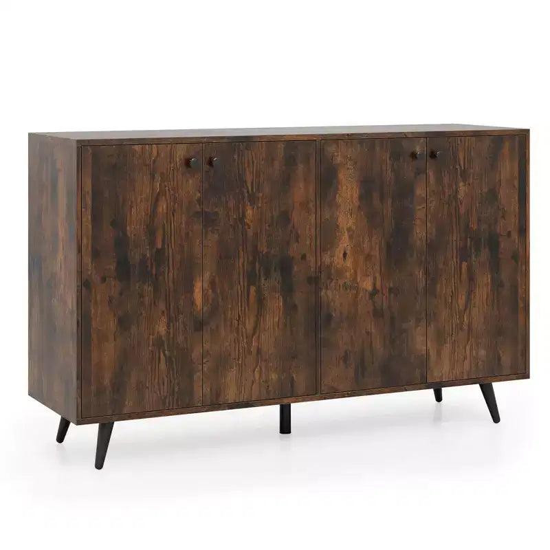 Costway Buffet, bahut de salle à manger moderne du milieu du siècle, meuble de rangement à 4 portes, 127 cm, armoire d'appoint marron/blanc