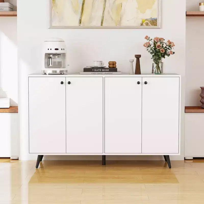 Costway Buffet, bahut de salle à manger moderne du milieu du siècle, meuble de rangement à 4 portes, 127 cm, armoire d'appoint marron/blanc