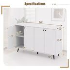 Costway Buffet, bahut de salle à manger moderne du milieu du siècle, meuble de rangement à 4 portes, 127 cm, armoire d'appoint marron/blanc