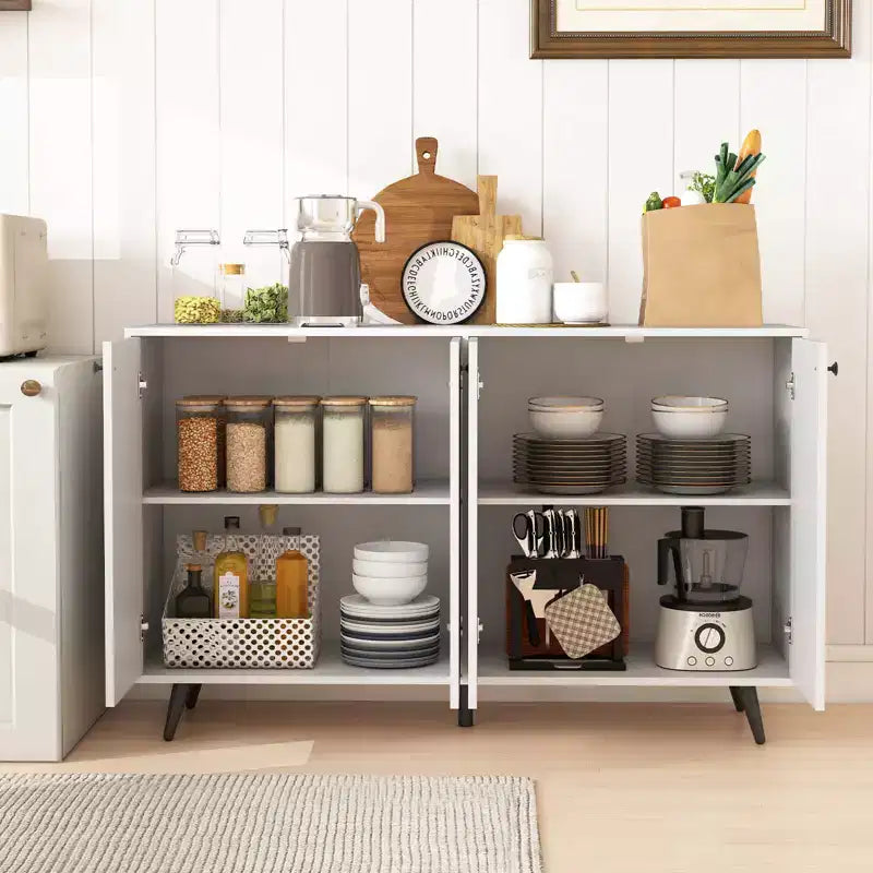 Costway Buffet, bahut de salle à manger moderne du milieu du siècle, meuble de rangement à 4 portes, 127 cm, armoire d'appoint marron/blanc