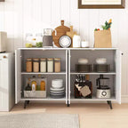 Costway Buffet, bahut de salle à manger moderne du milieu du siècle, meuble de rangement à 4 portes, 127 cm, armoire d'appoint marron/blanc