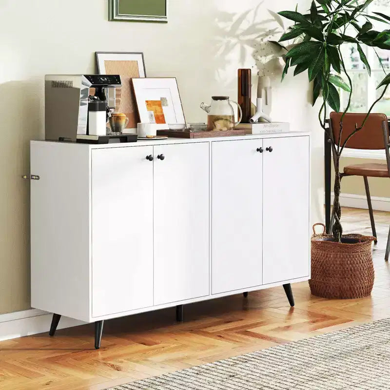 Costway Buffet, bahut de salle à manger moderne du milieu du siècle, meuble de rangement à 4 portes, 127 cm, armoire d'appoint marron/blanc