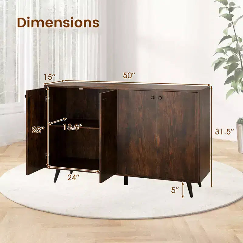 Costway Buffet, bahut de salle à manger moderne du milieu du siècle, meuble de rangement à 4 portes, 127 cm, armoire d'appoint marron/blanc