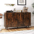 Costway Buffet, bahut de salle à manger moderne du milieu du siècle, meuble de rangement à 4 portes, 127 cm, armoire d'appoint marron/blanc