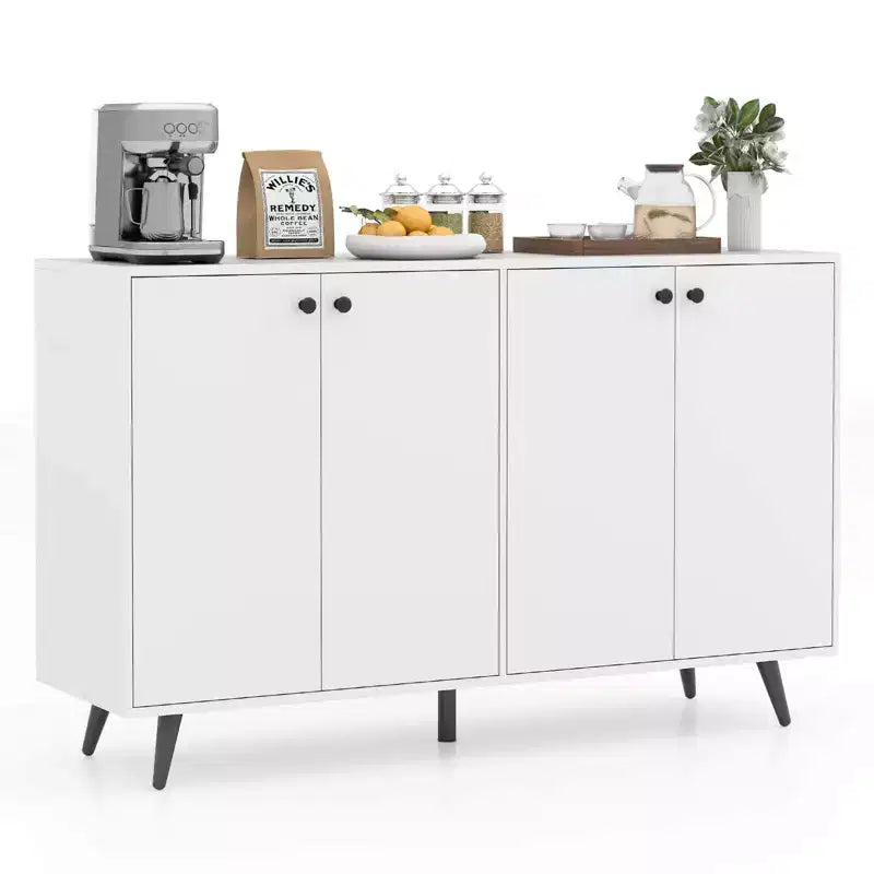 Costway Buffet, bahut de salle à manger moderne du milieu du siècle, meuble de rangement à 4 portes, 127 cm, armoire d'appoint marron/blanc
