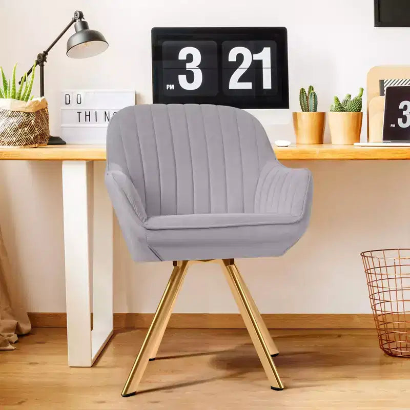 Hyleory Modern Light Grey Brushed Velvet Swivel Accent Armchair with Metal Legs for Living