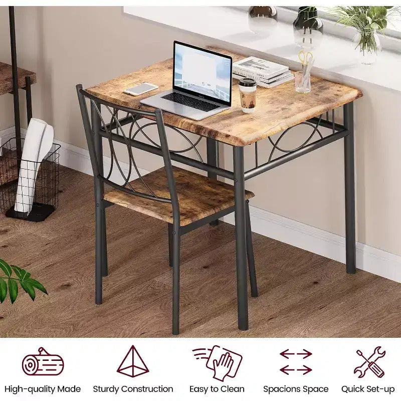 Ensemble de salle à manger compact 3 pièces pour 2 personnes, table de cuisine carrée avec chaises rembourrées, ensemble dînette peu encombrant pour petites cuisines et appartements