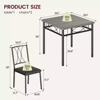Ensemble de salle à manger compact 3 pièces pour 2 personnes, table de cuisine carrée avec chaises rembourrées, ensemble dînette peu encombrant pour petites cuisines et appartements