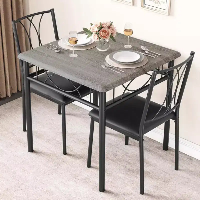 Compact 3-Piece Dining Set for 2, Square Kitchen Table with Upholstered Chairs, Space-Saving Diner Set for Small Kitchens & Apartments