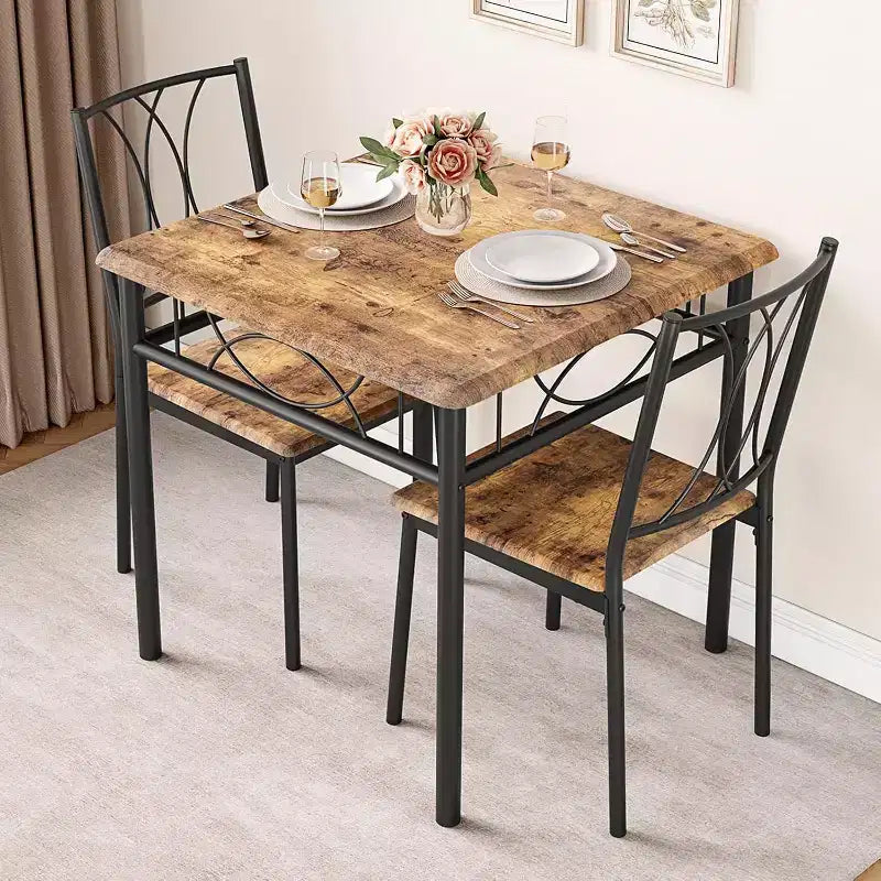 Ensemble de salle à manger compact 3 pièces pour 2 personnes, table de cuisine carrée avec chaises rembourrées, ensemble dînette peu encombrant pour petites cuisines et appartements