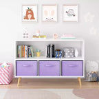 MAYEERTY Étagère à Livres pour Enfants avec Tiroirs en Tissu Pliables Meuble de Rangement pour Jouets Organisateur Blanc et Violet