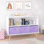 MAYEERTY Étagère à Livres pour Enfants avec Tiroirs en Tissu Pliables Meuble de Rangement pour Jouets Organisateur Blanc et Violet