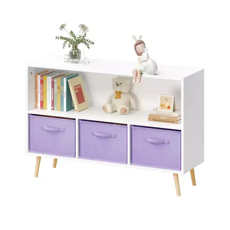 MAYEERTY Étagère à Livres pour Enfants avec Tiroirs en Tissu Pliables Meuble de Rangement pour Jouets Organisateur Blanc et Violet