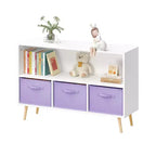 MAYEERTY Étagère à Livres pour Enfants avec Tiroirs en Tissu Pliables Meuble de Rangement pour Jouets Organisateur Blanc et Violet