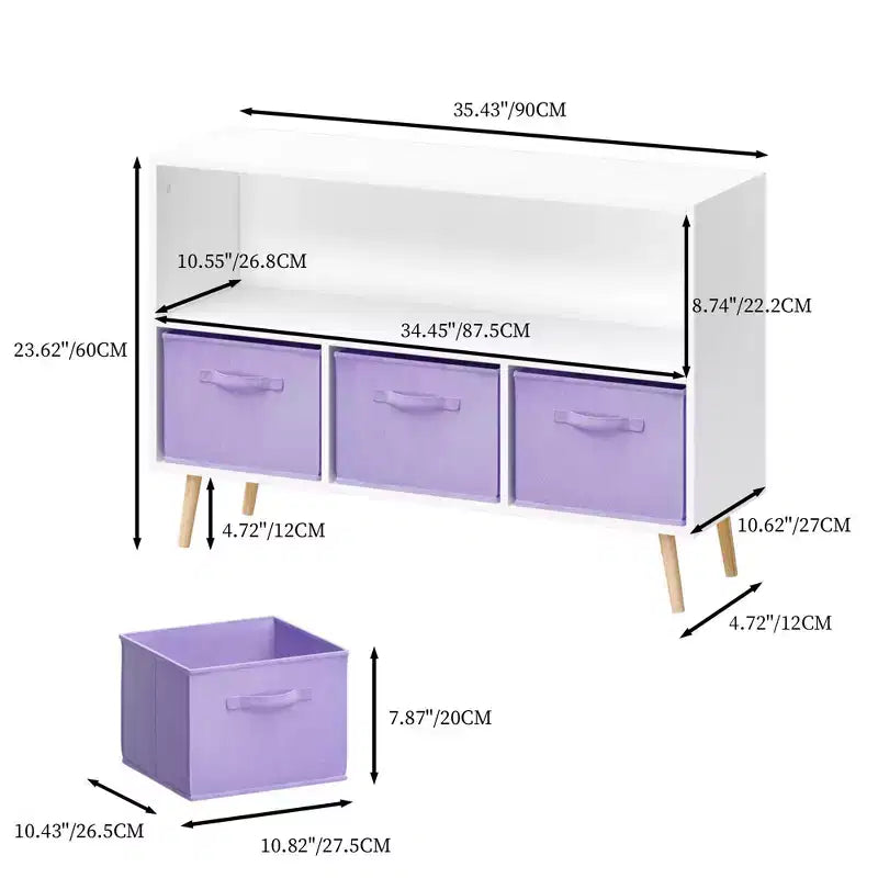 MAYEERTY Étagère à Livres pour Enfants avec Tiroirs en Tissu Pliables Meuble de Rangement pour Jouets Organisateur Blanc et Violet