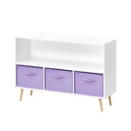 MAYEERTY Étagère à Livres pour Enfants avec Tiroirs en Tissu Pliables Meuble de Rangement pour Jouets Organisateur Blanc et Violet