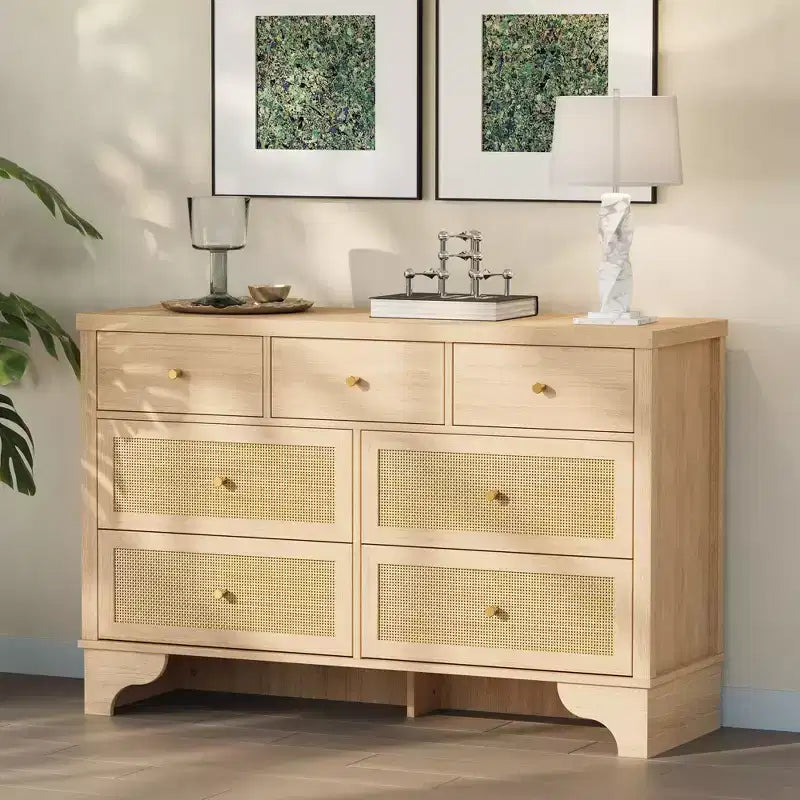 Commode de chambre à 7 tiroirs, commode en bois de 120 cm de large, meuble TV, organisateur de rangement autoportant