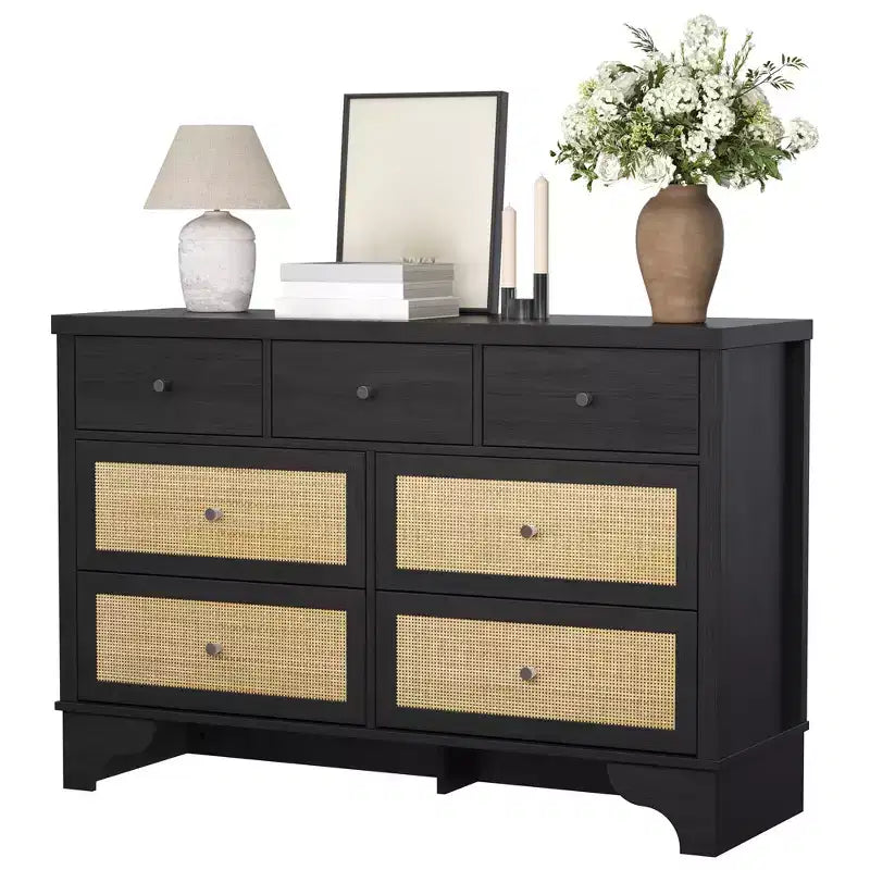 Commode de chambre à 7 tiroirs, commode en bois de 120 cm de large, meuble TV, organisateur de rangement autoportant