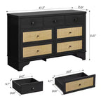 Commode de chambre à 7 tiroirs, commode en bois de 120 cm de large, meuble TV, organisateur de rangement autoportant