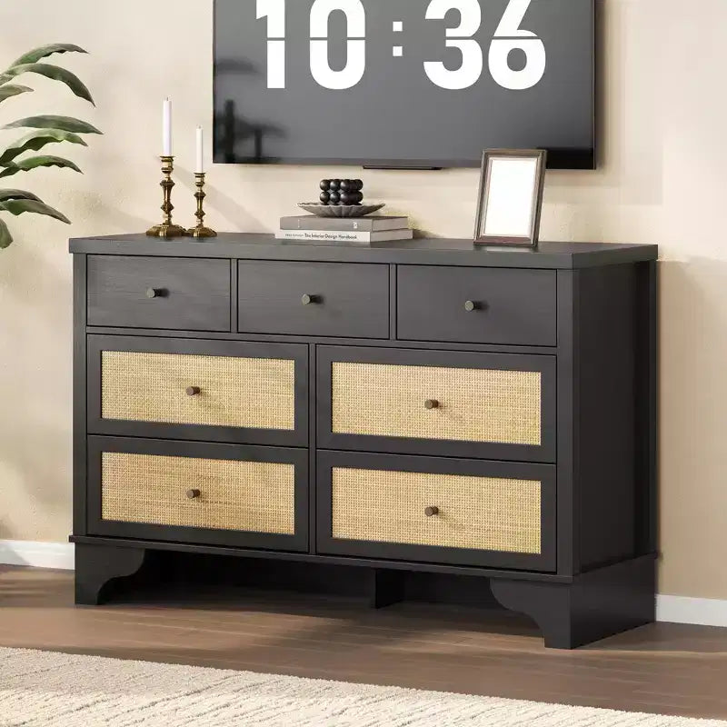 7 Drawer Dresser for Bedroom, 47.3'' Wide Wooden Chest of Drawers, Media Console Table, Freestanding Storage Dresser Organizer
