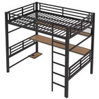 ModernLuxe Lit mezzanine en métal pleine grandeur avec étagère de rangement, lumière LED et bureau, lit mezzanine peu encombrant avec maille en fer, pas besoin de sommier, noir