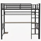 ModernLuxe Lit mezzanine en métal pleine grandeur avec étagère de rangement, lumière LED et bureau, lit mezzanine peu encombrant avec maille en fer, pas besoin de sommier, noir