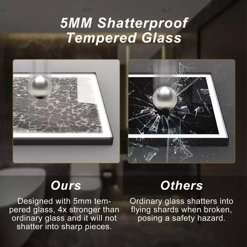 Miroir de salle de bain / de vanité en verre trempé anti-buée Maxax moderne avec éclairage LED encadré en aluminium spatial à intensité variable