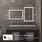 Miroir de salle de bain / de vanité en verre trempé anti-buée Maxax moderne avec éclairage LED encadré en aluminium spatial à intensité variable