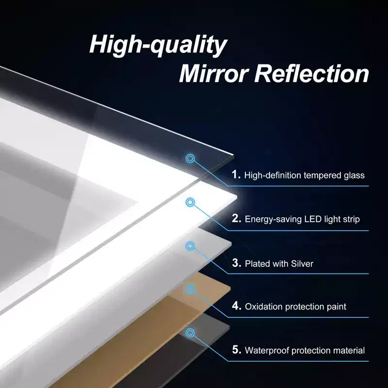 Miroir de salle de bain / de vanité en verre trempé anti-buée Maxax moderne avec éclairage LED encadré en aluminium spatial à intensité variable