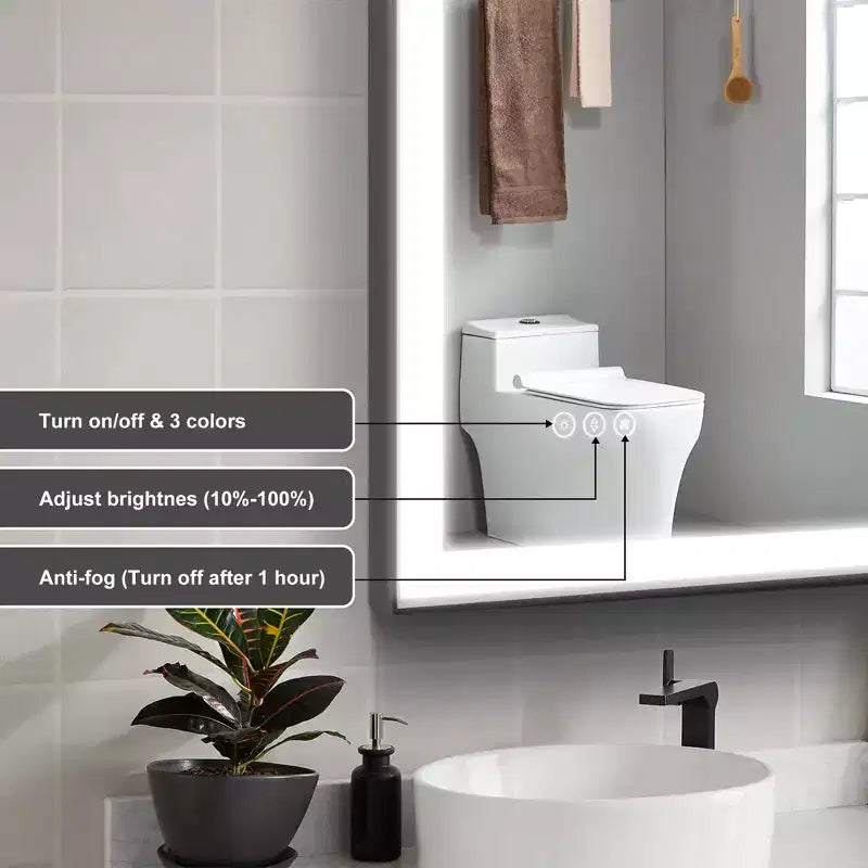 Miroir de salle de bain / de vanité en verre trempé anti-buée Maxax moderne avec éclairage LED encadré en aluminium spatial à intensité variable