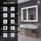 Miroir de salle de bain / de vanité en verre trempé anti-buée Maxax moderne avec éclairage LED encadré en aluminium spatial à intensité variable