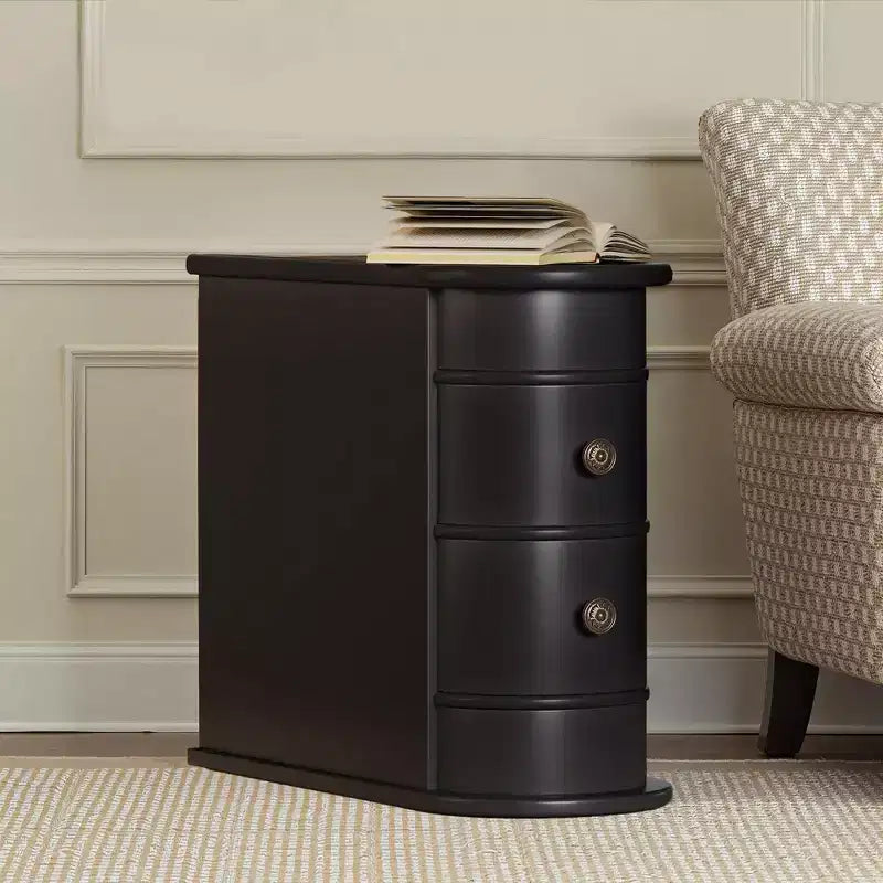 Table d'appoint étroite en bois de noyer avec 2 tiroirs