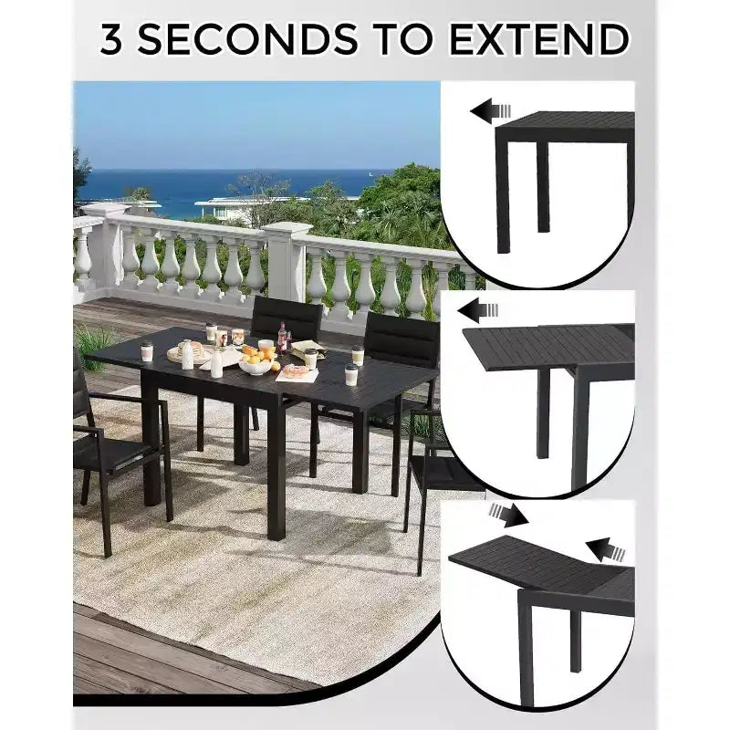 Table à manger de terrasse extensible pour 4 à 6 personnes, table d'extérieur réglable en aluminium de 80 à 160 cm, idéale pour le jardin, le porche, la terrasse et les réceptions en plein air