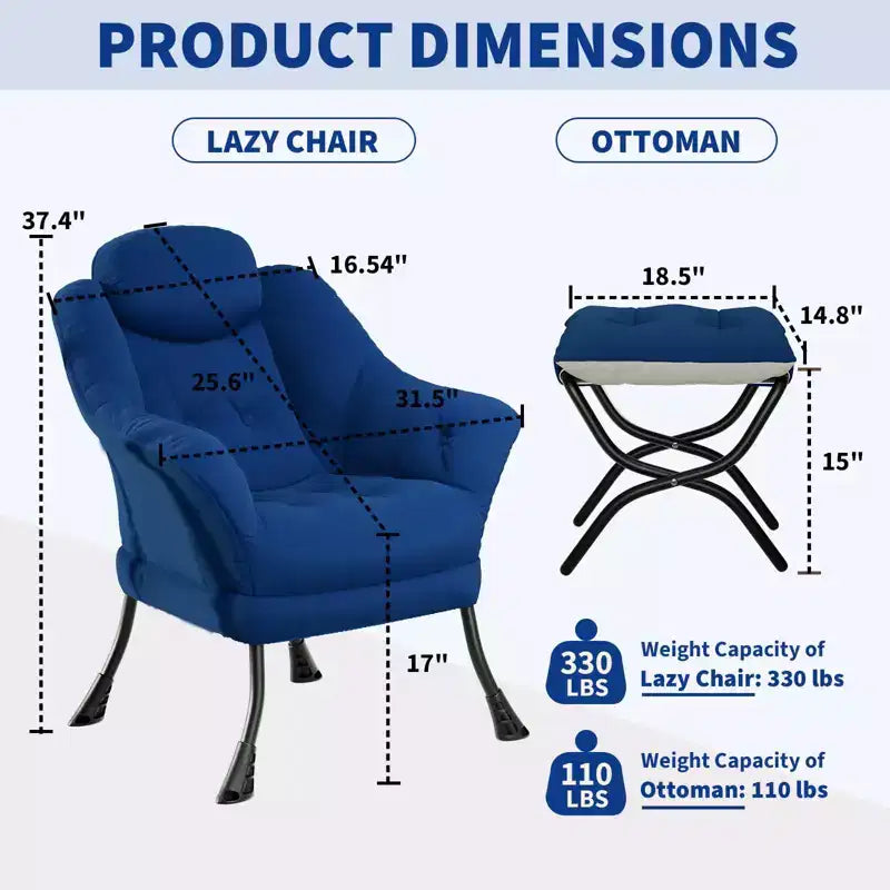 Fauteuil confortable GustoWave avec repose-pieds pliant, fauteuil de lecture en velours pour adultes, meuble d'appoint compact