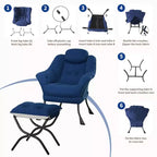 Fauteuil confortable GustoWave avec repose-pieds pliant, fauteuil de lecture en velours pour adultes, meuble d'appoint compact