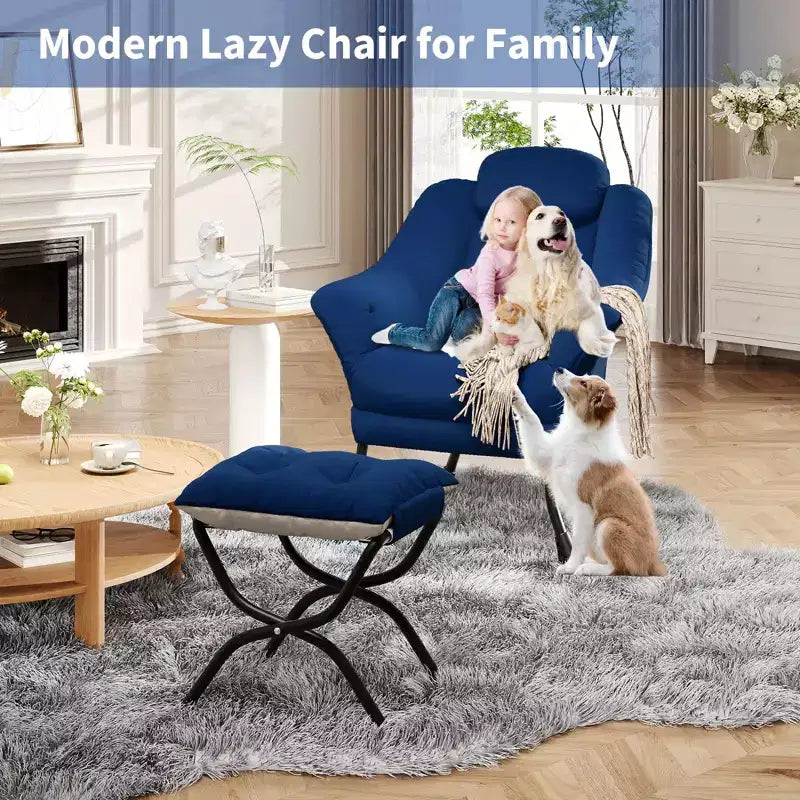 Fauteuil confortable GustoWave avec repose-pieds pliant, fauteuil de lecture en velours pour adultes, meuble d'appoint compact