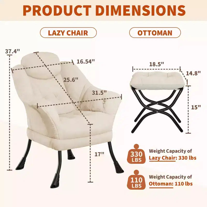 Fauteuil confortable GustoWave avec repose-pieds pliant, fauteuil de lecture en velours pour adultes, meuble d'appoint compact
