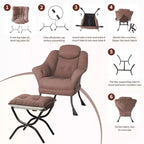 Fauteuil confortable GustoWave avec repose-pieds pliant, fauteuil de lecture en velours pour adultes, meuble d'appoint compact