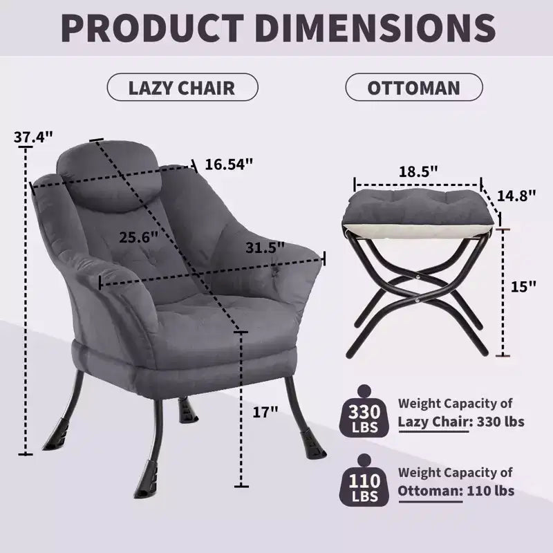Fauteuil confortable GustoWave avec repose-pieds pliant, fauteuil de lecture en velours pour adultes, meuble d'appoint compact