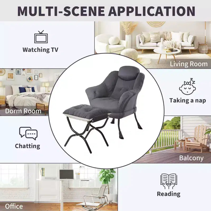 Fauteuil confortable GustoWave avec repose-pieds pliant, fauteuil de lecture en velours pour adultes, meuble d'appoint compact