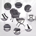 Fauteuil confortable GustoWave avec repose-pieds pliant, fauteuil de lecture en velours pour adultes, meuble d'appoint compact