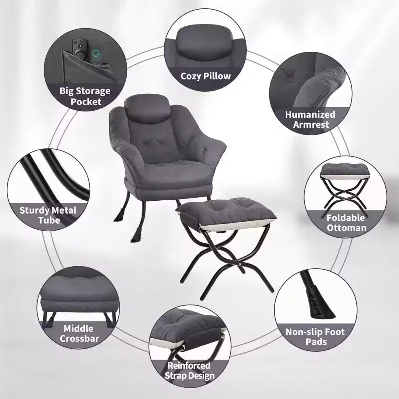 Fauteuil confortable GustoWave avec repose-pieds pliant, fauteuil de lecture en velours pour adultes, meuble d'appoint compact