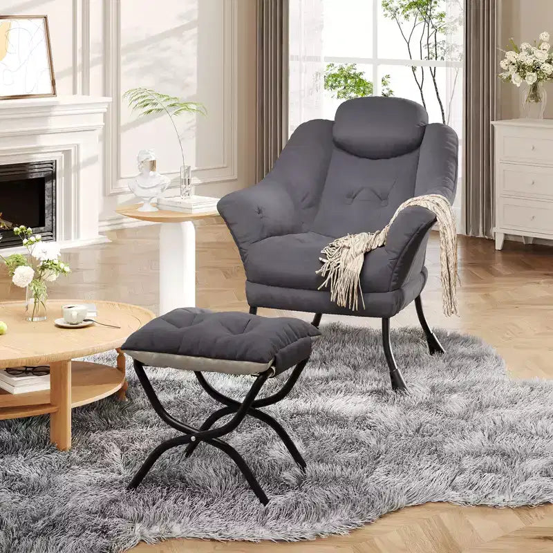 Fauteuil confortable GustoWave avec repose-pieds pliant, fauteuil de lecture en velours pour adultes, meuble d'appoint compact