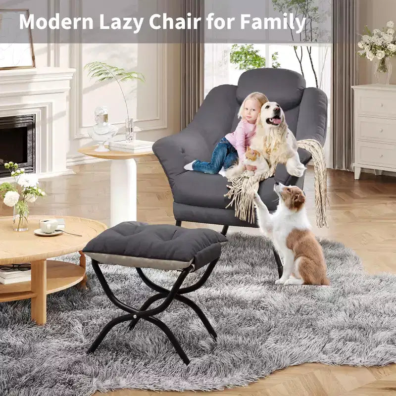 Fauteuil confortable GustoWave avec repose-pieds pliant, fauteuil de lecture en velours pour adultes, meuble d'appoint compact