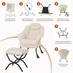 Fauteuil confortable GustoWave avec repose-pieds pliant, fauteuil de lecture en velours pour adultes, meuble d'appoint compact