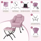 Fauteuil confortable GustoWave avec repose-pieds pliant, fauteuil de lecture en velours pour adultes, meuble d'appoint compact
